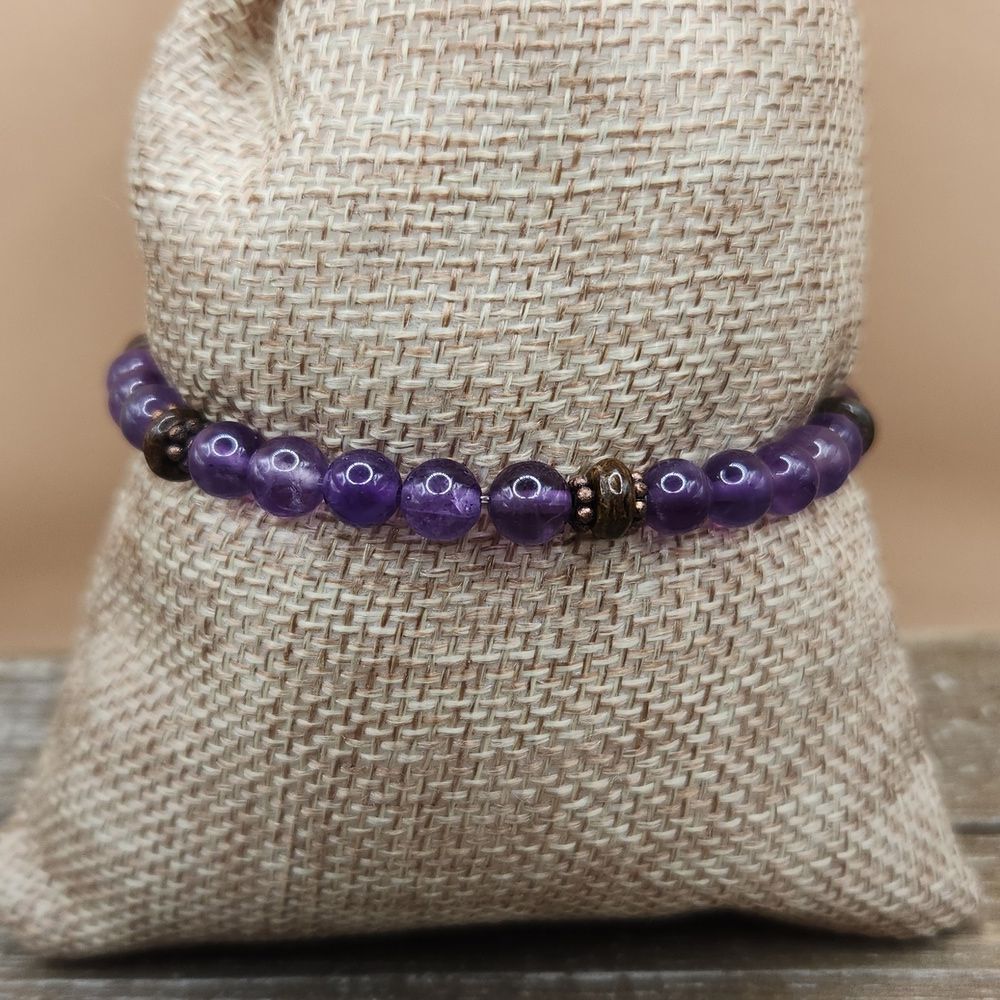 Amethyst, Bronzite and Copper Beaded Bracelet - Picture 3 of 4